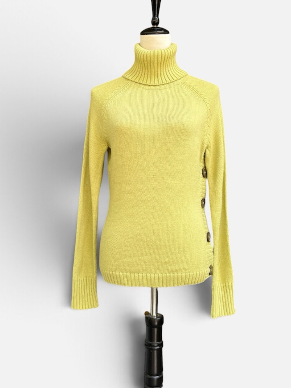 THE LIMITED Wool Blend Side Button Turtleneck Sweater in Chartreuse Green M